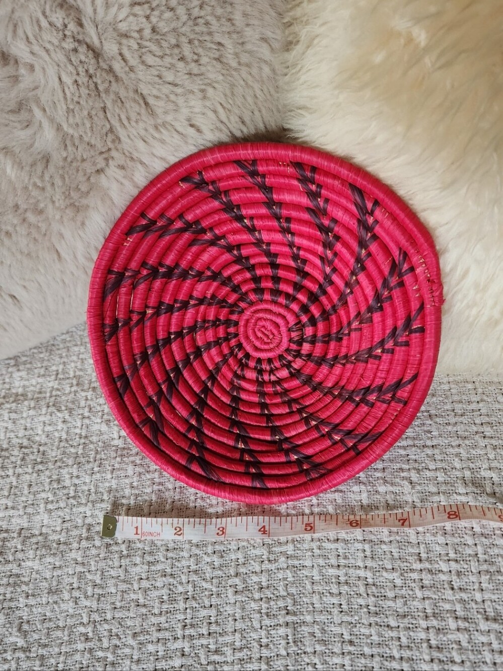 Red&Black Woven African Grass Basket